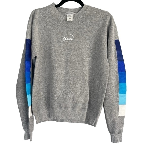 Disney Tops - Disney Logo Crew Neck Pullover Sweatshirt Long Ombré Sleeve Cotton Blend Small